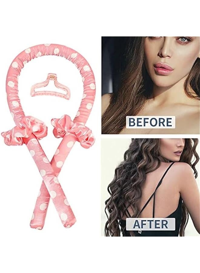 Generic Heatless Curling Rod Headband No Heat Silk Ribbon Curling Rod Hair Roller Curls with Hair Claw Clip Lazy Natural Soft Wave DIY Hair Rollers Styling Tool for Sleep in Overnight (hong-bai - Image 3