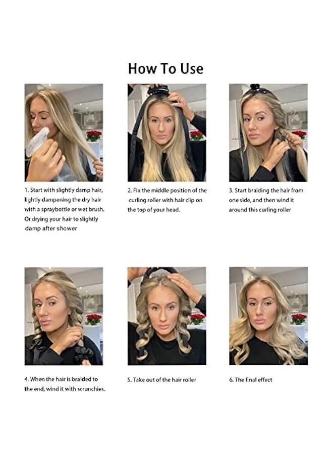 Generic Heatless Curling Rod Headband No Heat Silk Ribbon Curling Rod Hair Roller Curls with Hair Claw Clip Lazy Natural Soft Wave DIY Hair Rollers Styling Tool for Sleep in Overnight (hong-bai - Image 5