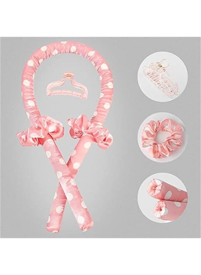 Generic Heatless Curling Rod Headband No Heat Silk Ribbon Curling Rod Hair Roller Curls with Hair Claw Clip Lazy Natural Soft Wave DIY Hair Rollers Styling Tool for Sleep in Overnight (hong-bai - Image 4