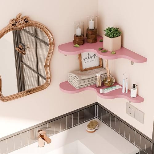 WOPITMER Cute Cloud Shelves, Wavy Floating Corner Shelf, Cute Corner Wall Shelves for Nursery Decor, Cloud Shelf for Bedroom,Living Room,Bathroom&Home Decor,Pink - Image 2