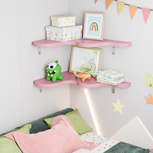 WOPITMER Cute Cloud Shelves, Wavy Floating Corner Shelf, Cute Corner Wall Shelves for Nursery Decor, Cloud Shelf for Bedroom,Living Room,Bathroom&Home Decor,Pink - Image 3
