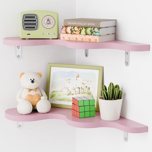 WOPITMER Cute Cloud Shelves, Wavy Floating Corner Shelf, Cute Corner Wall Shelves for Nursery Decor, Cloud Shelf for Bedroom,Living Room,Bathroom&Home Decor,Pink - Image 1