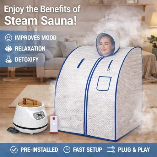 Steupoek Portable Sauna for Home Full Body Personal Sauna Steam at Home Spa with 3L 1500W Steam Generator, 90 Minute Timer, Remote Control (SILVER) - Image 2