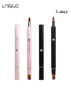 Unique Retractable Lip Brush for Lipstick,2 Pieces Lip Brushes,Double-ended Lip Applicator with Cap,Portable Lip Liner Brush Lip Gloss Eyeshadow Smudge Concealer Brush (Pink+Black)  - Image 1