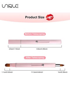 Unique Retractable Lip Brush for Lipstick,2 Pieces Lip Brushes,Double-ended Lip Applicator with Cap,Portable Lip Liner Brush Lip Gloss Eyeshadow Smudge Concealer Brush (Pink+Black)  - Image 2