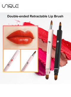 Unique Retractable Lip Brush for Lipstick,2 Pieces Lip Brushes,Double-ended Lip Applicator with Cap,Portable Lip Liner Brush Lip Gloss Eyeshadow Smudge Concealer Brush (Pink+Black)  - Image 3