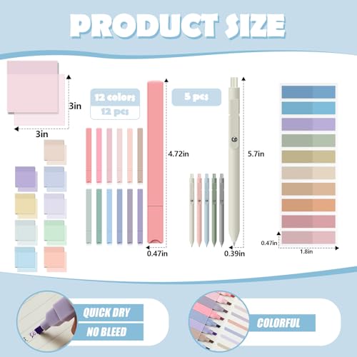 Jutom 39 Pcs Aesthetic Book Annotation Kit Highlighter with Pencil Case Bag Gel Pen Transparent Sticky Note Taking Bible Study College School Supplies(Pink,Cute Style) - Image 5