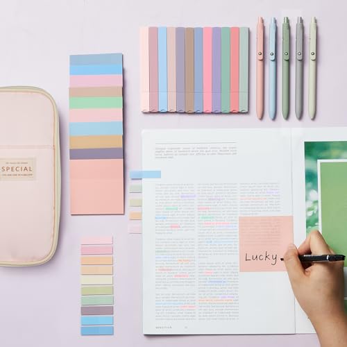 Jutom 39 Pcs Aesthetic Book Annotation Kit Highlighter with Pencil Case Bag Gel Pen Transparent Sticky Note Taking Bible Study College School Supplies(Pink,Cute Style) - Image 2