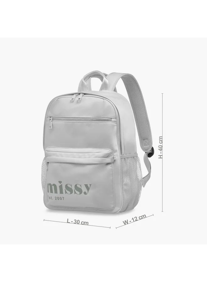 MISSY GREY Logo Print Backpack with Adjustable Straps and Pencil Pouch - 30x12x40 cm for Women | Best Price UAE