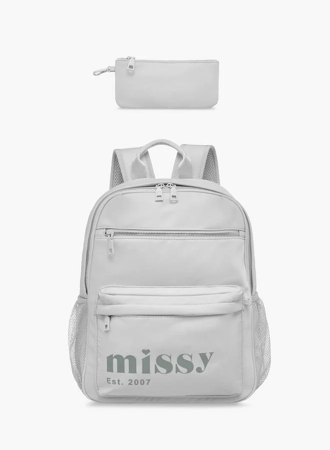 Logo Print 2-Piece School Backpack Set For Kids With Pencil Pouch - 30X12X40 Cm
