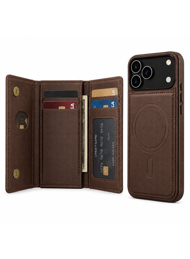 NOVA TECH iPhone 17 Pro Max MagSafe Wallet Case, Premium Leather Flip Cover with Card Holder, RFID Protection & Wireless Charging - Image 1