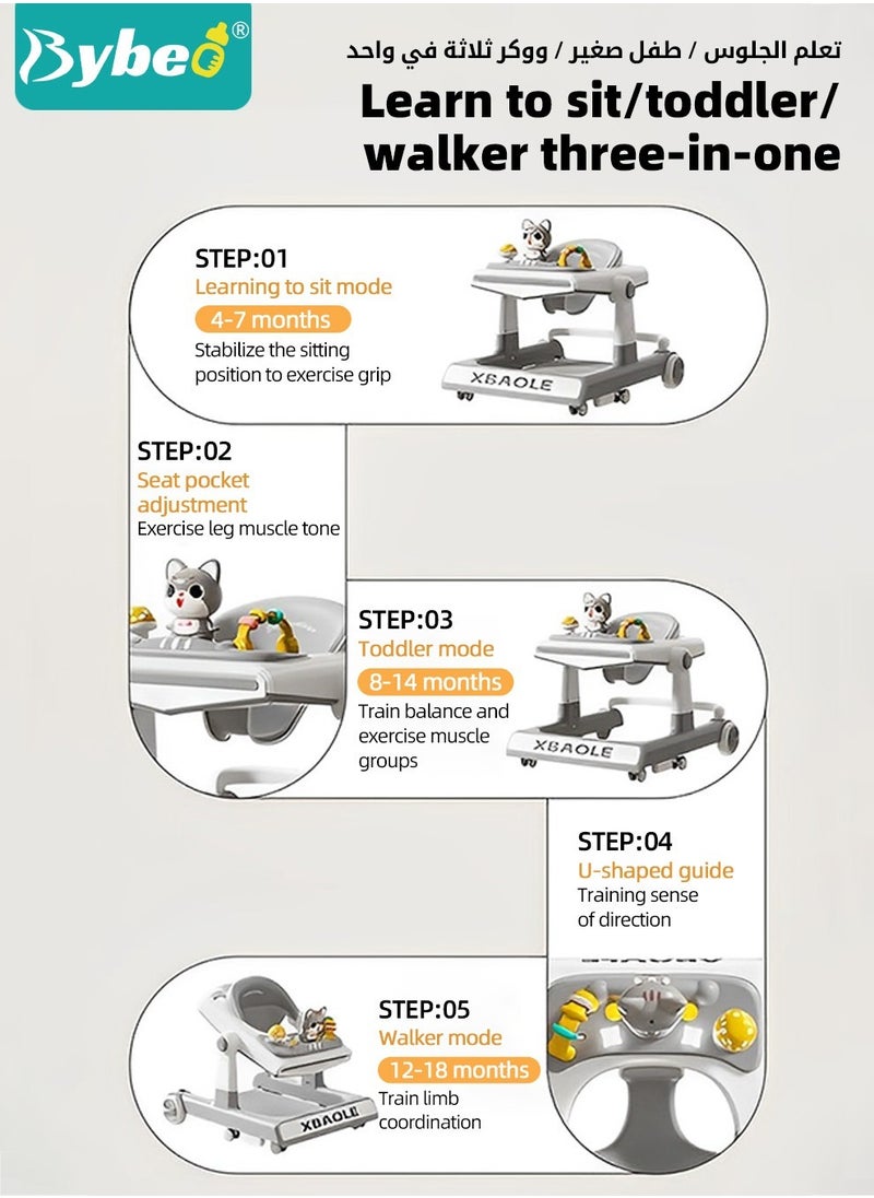 Bybeo 3 in 1 Baby Walker With Parent Push Handle, Children Walkers with Wheels, Adjustable Height & Speed Multifunction and Big Comfortable Seat Cushion, Detachable Trampoline Mat for Infants Boys Girls  - Image 3