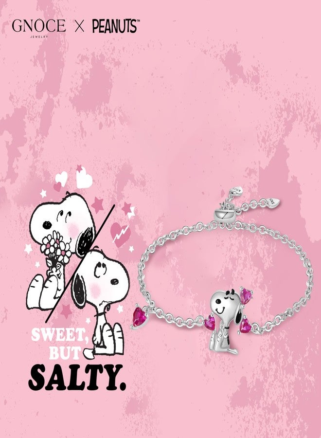 GNOCE Peanuts Snoopy Love Heart Adjustable Bracelet for Her, S925 Sterling Silver Bracelet for Women Fit Bracelet, Halloween Mother's Day Jewelry - Image 3