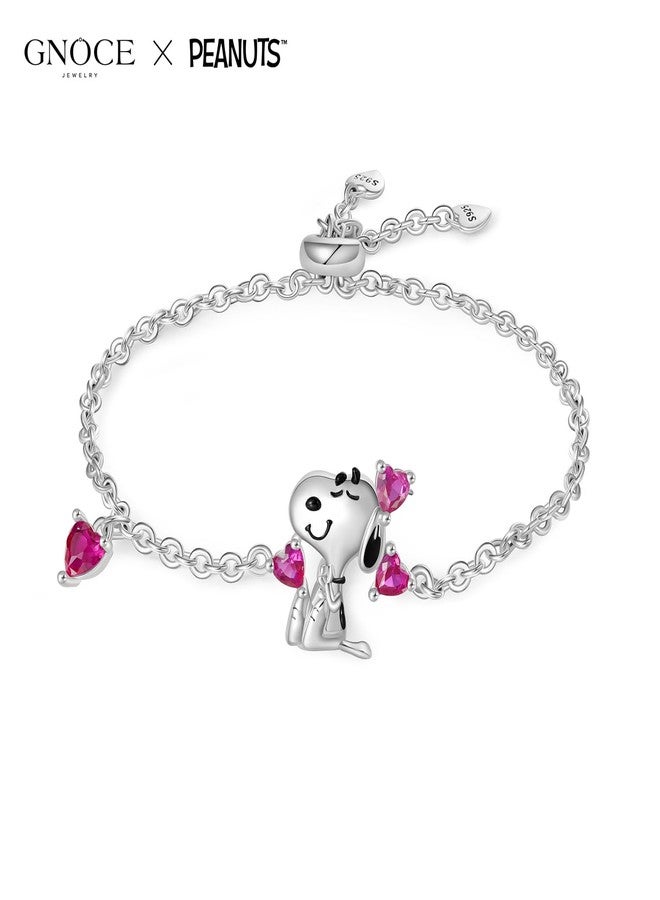 GNOCE Peanuts Snoopy Love Heart Adjustable Bracelet for Her, S925 Sterling Silver Bracelet for Women Fit Bracelet, Halloween Mother's Day Jewelry - Image 2