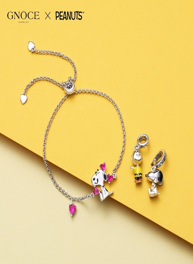 GNOCE Peanuts Snoopy Love Heart Adjustable Bracelet for Her, S925 Sterling Silver Bracelet for Women Fit Bracelet, Halloween Mother's Day Jewelry - Image 4