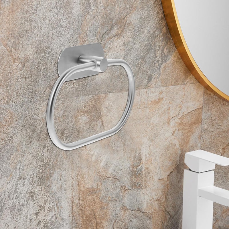 Oval Towel Ring and Wall Mounted Towel Holder Set with No-Drill Installation for Shower and Toilet Use - Image 5