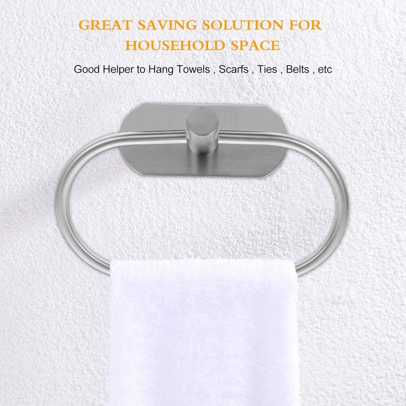 Oval Towel Ring and Wall Mounted Towel Holder Set with No-Drill Installation for Shower and Toilet Use - Image 3