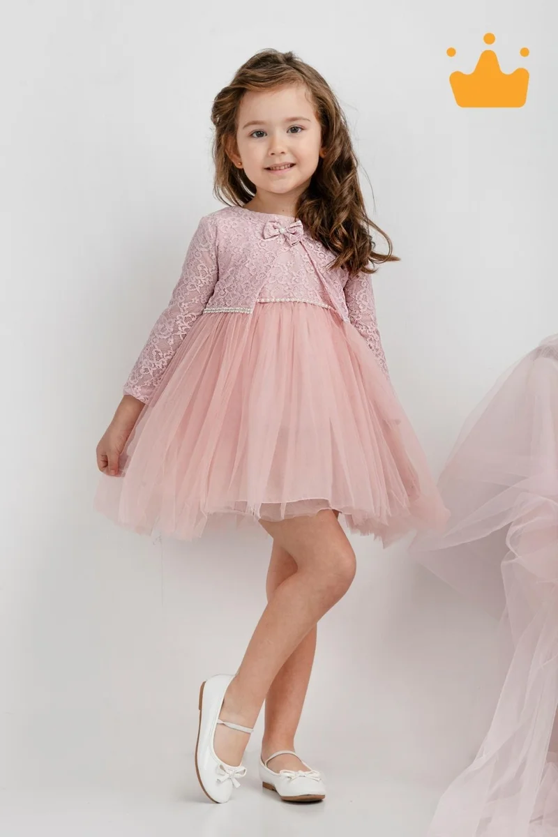 Babydola Minimony 6-24 Months Flower Pattern Jacketed Baby Girl Child Festive Suit Wedding Dress Evening Dress 1036