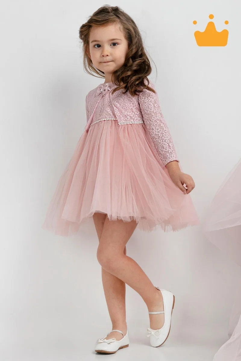 Babydola Minimony 6-24 Months Flower Pattern Jacketed Baby Girl Child Festive Suit Wedding Dress Evening Dress 1036