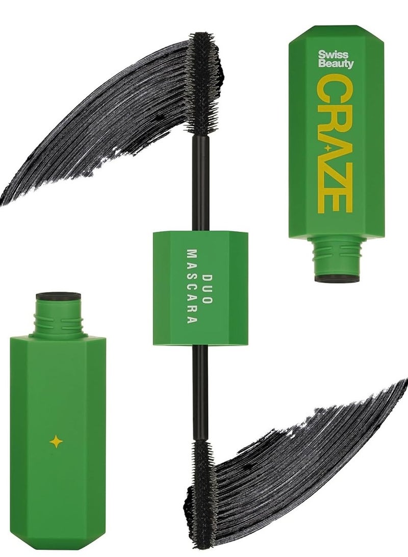 Swiss Beauty Swiss beauty Craze Duo Mascara 2 in 1 Lengthening and Volumizing Mascara with non clumping and non flaking finish  Smudgeproof and waterproof  Black  20ml - Image 1