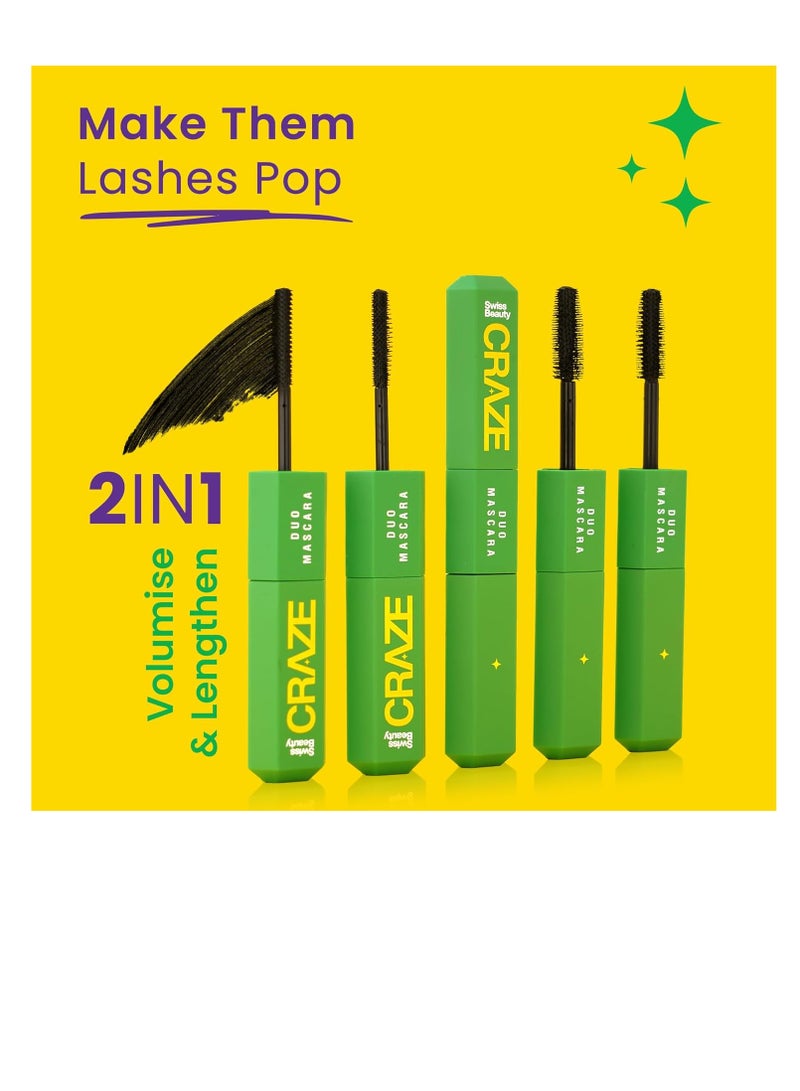 Swiss Beauty Swiss beauty Craze Duo Mascara 2 in 1 Lengthening and Volumizing Mascara with non clumping and non flaking finish  Smudgeproof and waterproof  Black  20ml - Image 2