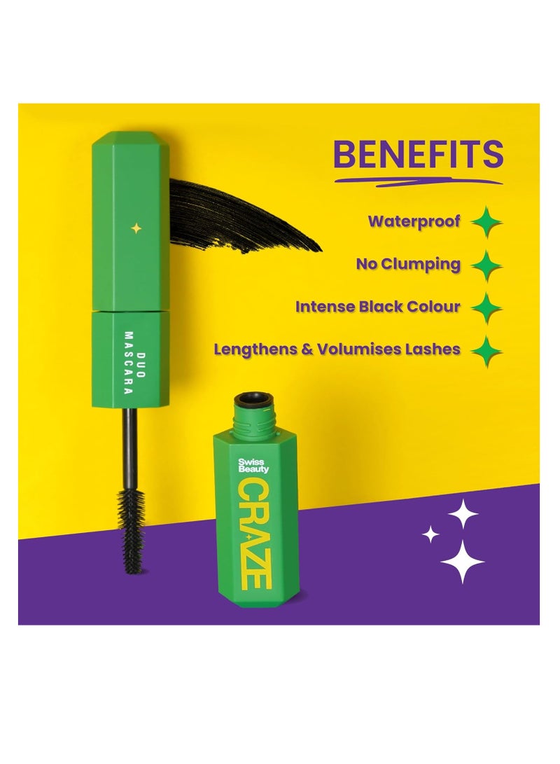 Swiss Beauty Swiss beauty Craze Duo Mascara 2 in 1 Lengthening and Volumizing Mascara with non clumping and non flaking finish  Smudgeproof and waterproof  Black  20ml - Image 4