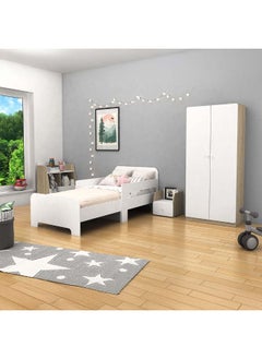 DANUBE HOME Kinder 90X140/170/200 Extendable Kids Bed Comfortable Wooden Bed Strong And Sturdy Modern Design Bed Frame Bedroom Furniture For Kids - White & Sonoma Oak  - Image 2