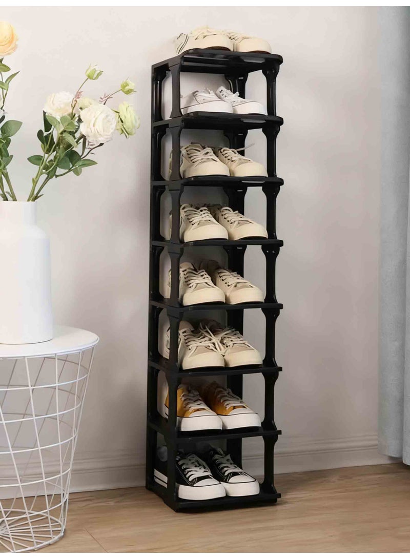 بلومنغ تايم رف أحذية بلاستيكي متعدد الوظائف ، رف أحذية قائم من 9 طبقات ، تخزين قابل للتكديس ، رف أحذية بلاستيكي منزلي ، رف تشطيب بلاستيكي ، يحتاج إلى تجميع - Image 1