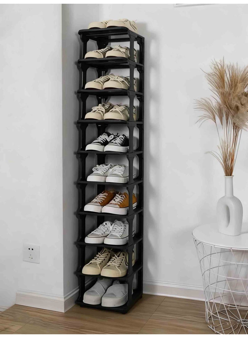 بلومنغ تايم رف أحذية بلاستيكي متعدد الوظائف ، رف أحذية قائم من 9 طبقات ، تخزين قابل للتكديس ، رف أحذية بلاستيكي منزلي ، رف تشطيب بلاستيكي ، يحتاج إلى تجميع - Image 4