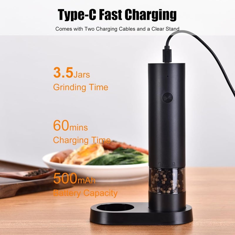Telfun Electric Salt and Pepper Grinder Set-Rechargeable Salt and Pepper Mill Set All in One, Automatic Refillable Adjustable Coarseness Ceramic Grinder, Salt and Pepper Shakers for Kitchen Appliances - Image 5