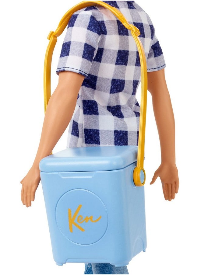 Barbie It Takes Two Doll & Accessories Camping Set With Cooler Map & More Blonde Ken Doll With Blue Eyes In Plaid Shirt  - Image 5