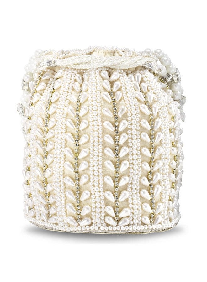 PEORA حقائب بوتلي مزينة من بيورا للنساء والفتيات حقيبة مسائية عرقية مع حزام معصم حقيبة زفاف مع سحب هدية للنساء، بيضاء - Image 5