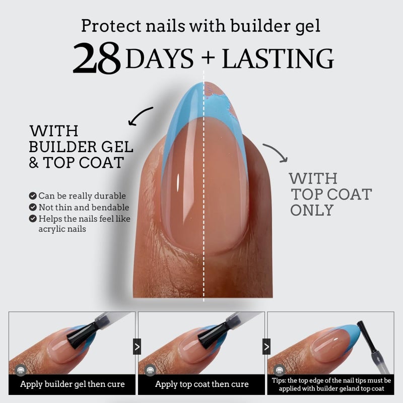 BTArtboxnails XCOATTIPS French Tip Press On Nails - Blue Press On Nails Short, Square Fake Nail Tips, 160Pcs Soak Off Soft Gel Acrylic Brown Nail Extension in 16 Sizes - Image 4