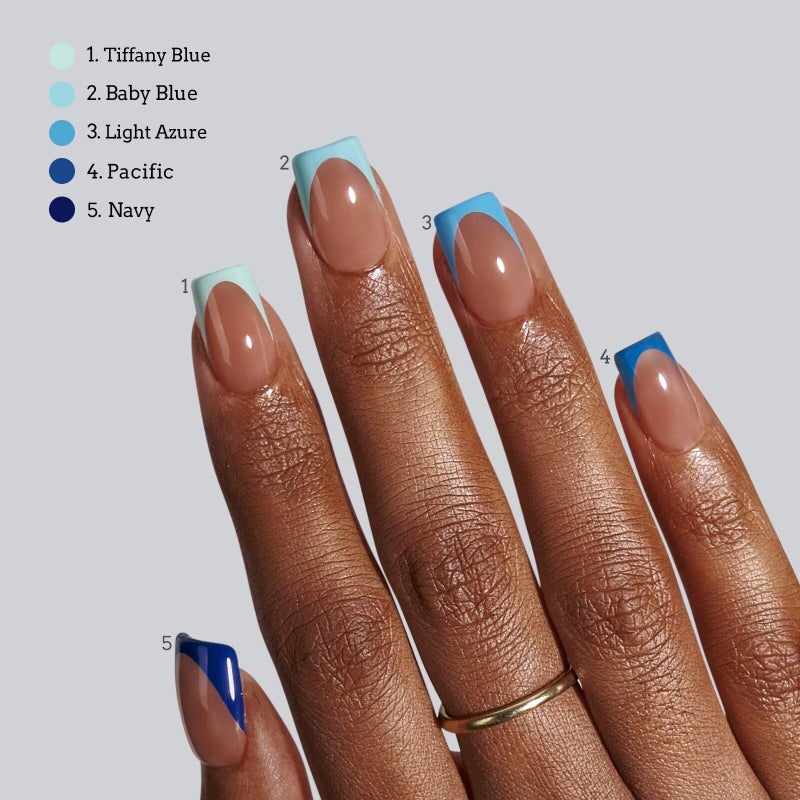 BTArtboxnails XCOATTIPS French Tip Press On Nails - Blue Press On Nails Short, Square Fake Nail Tips, 160Pcs Soak Off Soft Gel Acrylic Brown Nail Extension in 16 Sizes - Image 3