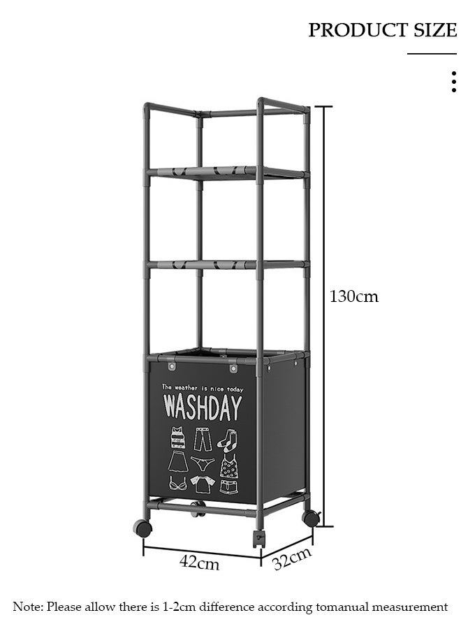 DUNISO Laundry Basket with 3 Tier Storage Shelf,Laundry Hamper with Wheels,Laundry Sort with Divided Bag for Laundry Room, Bathroom, Bedroom, Dorm, 42*32*130cm - Image 2