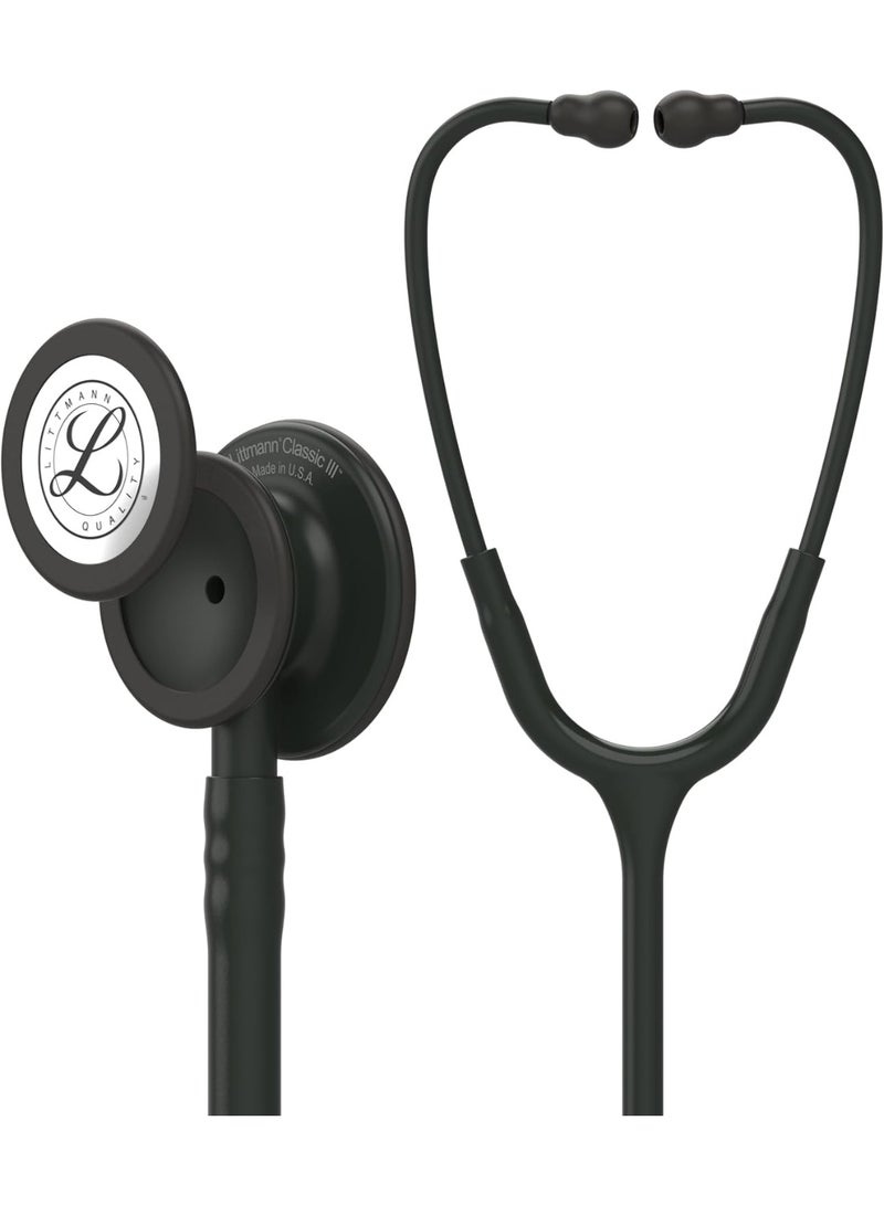 ليتمان سماعة طبية 3M Littmann Classic III أصلية – صدرية باللون الأسود، أنبوب أسود، طول 27 بوصة – ضمان سنتين - Image 1