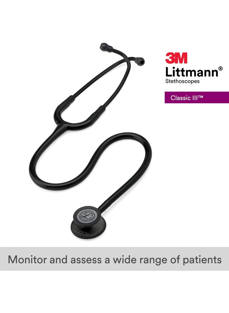 ليتمان سماعة طبية 3M Littmann Classic III أصلية – صدرية باللون الأسود، أنبوب أسود، طول 27 بوصة – ضمان سنتين - Image 2