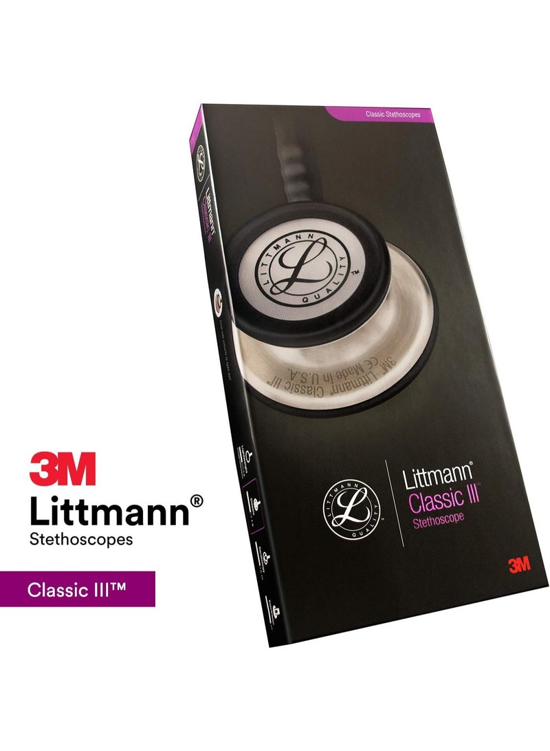 ليتمان سماعة طبية 3M Littmann Classic III أصلية – صدرية باللون الأسود، أنبوب أسود، طول 27 بوصة – ضمان سنتين - Image 5