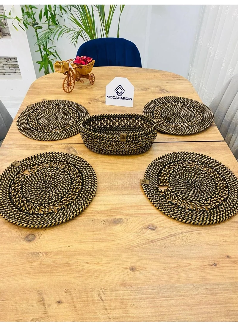 BDZ Deri BDZ Leather Wicker Jute Presentation Plate Mat American Service and Basket 5 Pieces