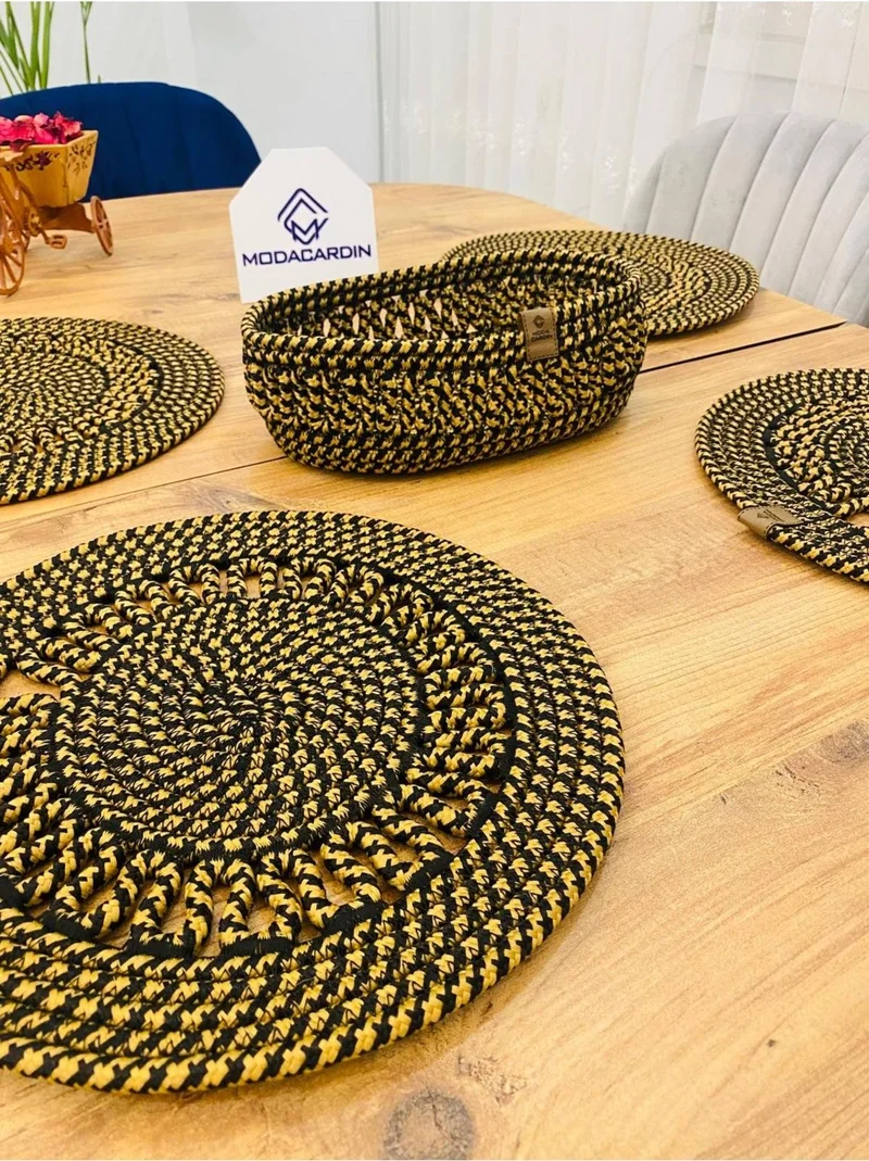 بدز ديري BDZ Leather Wicker Jute Presentation Plate Mat American Service and Basket 5 Pieces