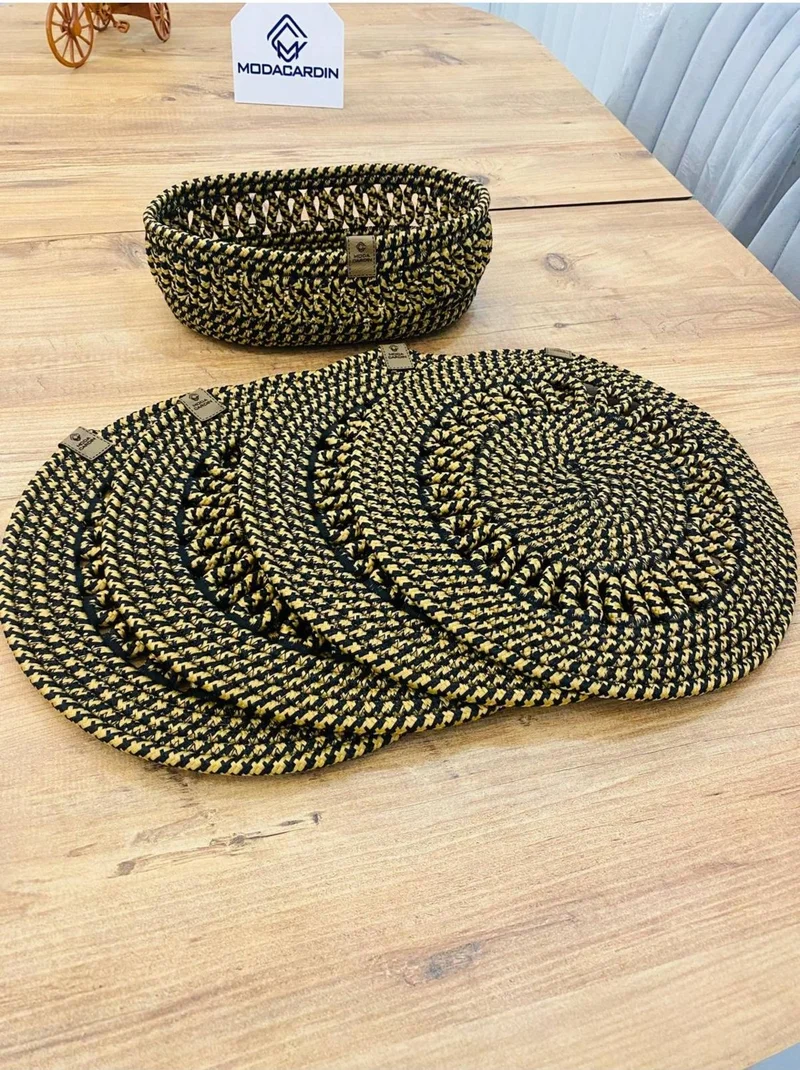 بدز ديري BDZ Leather Wicker Jute Presentation Plate Mat American Service and Basket 5 Pieces
