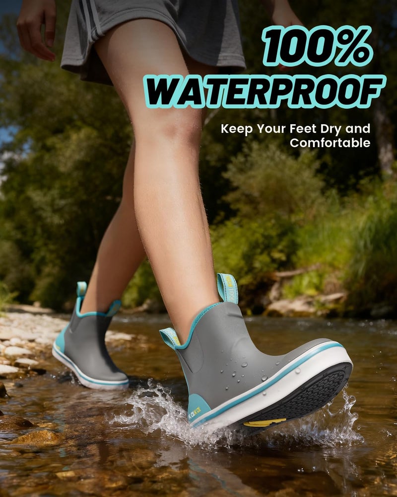Kalkal 2026 Upgraded Women's Deck Boots, Waterproof Fishing Ankle Rain Boots with Upgraded Anti-Slip Outsole, Breathable Lightweight Garden Rubber Boots for Sailing - Image 5