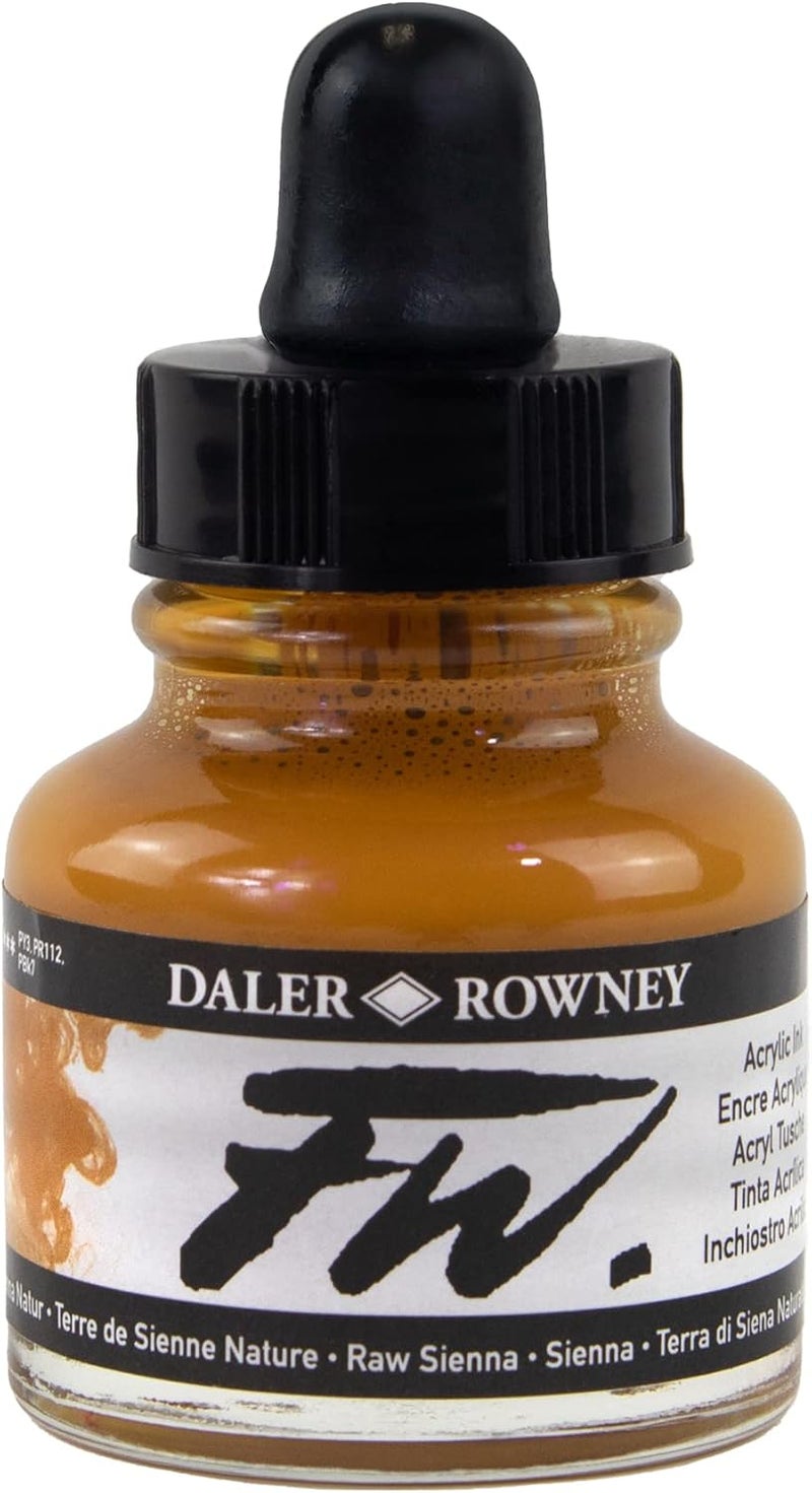 Daler Rowney زجاجة حبر أكريليك صفراء أوكر - حبر أكريليك متعدد الاستخدامات للرسم للفنانين والطلاب - حبر خط دائم - حبر أرشيفي للتوضيح والمزيد، 29.5 مل - Image 1