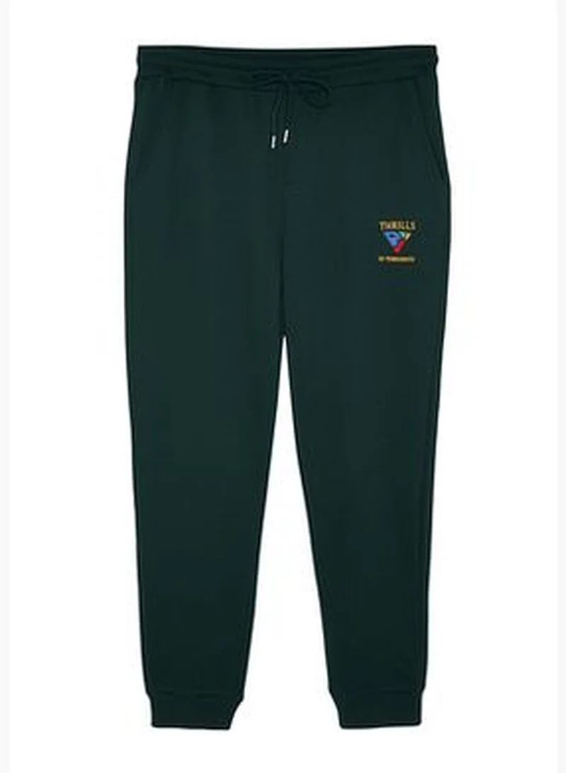 trendyol Men's Green Regular/Regular Fit Geometric-Texture Embroidered Drawstring Elastic Leg Sweatpants.