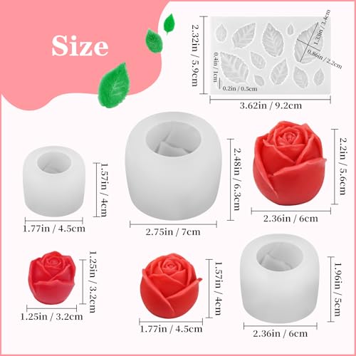 ZQYSING 4 Pack Rose Candle Molds with Leaf Mold, Set of Large + Medium + Small 3D Rose Flower Silicone Molds for Candles Making Epoxy Resin Casting Handmade Soap Clay Plaster Home Décor Mom Gift - Image 5