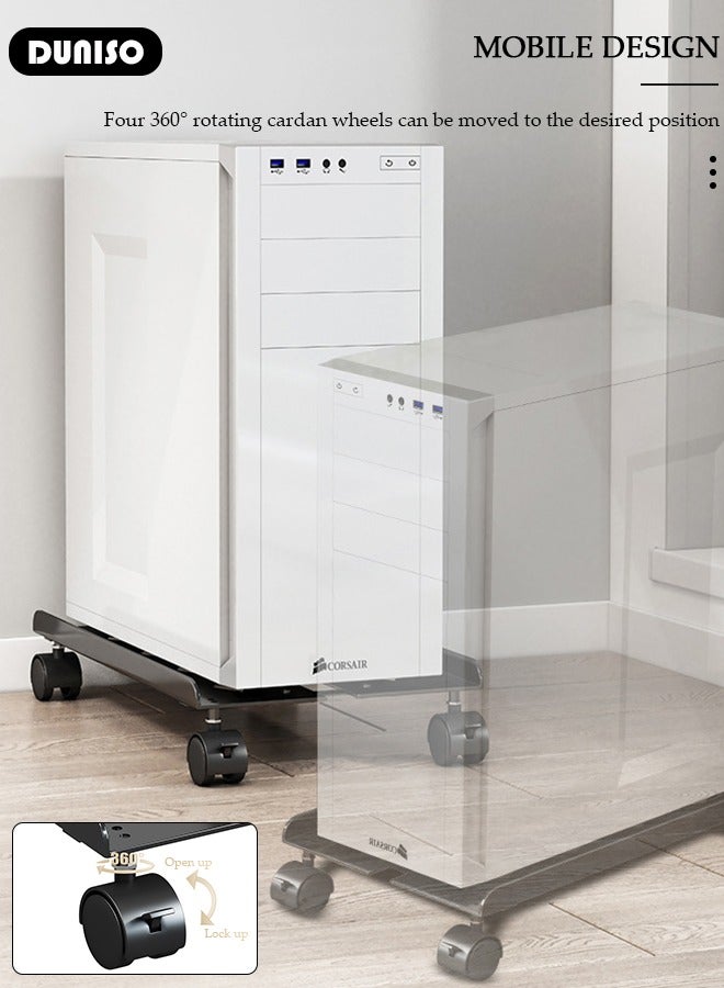 DUNISO Adjustable CPU Stand, Metal Mobile PC Rack,Hollow Cooling Pc Host Tower Stand, CPU Bracket cart with Wheels，Desktop PC Host Base Tray,Movable Pulley Chassis Shelf, Computer Tower Stand, CPU Holder Stand for Home, Office - Image 2