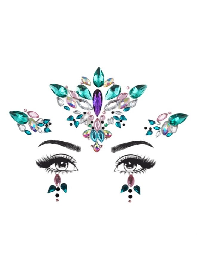 DGTOPAZ - Green face gems halloween face glitter sticker makeup eye face jewels stick on 3D Crystal Stickers Festival face gems Rhinestone carnival holiday costume Self Adhesive Temporary Tattoo - Image 1