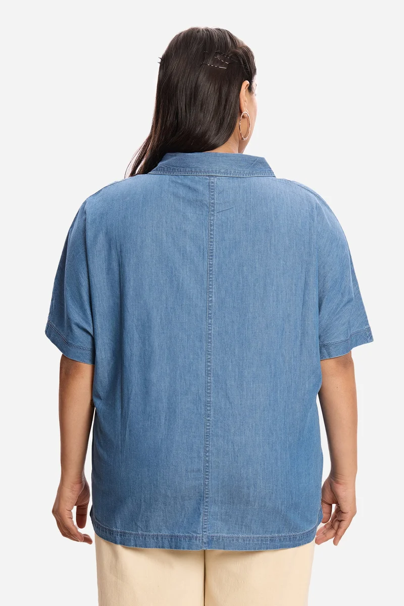 Virgio Solid Cotton Denim Plus Size Popover for Women