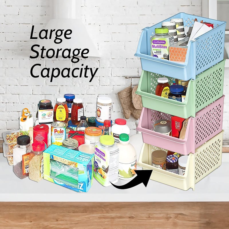 Skywin TidyFriend Stackable Storage Bins for Pantry, 4 Pack Stackable Bins For Organizing Food, Kitchen, and Bathroom Essentials (Multi) - Image 3