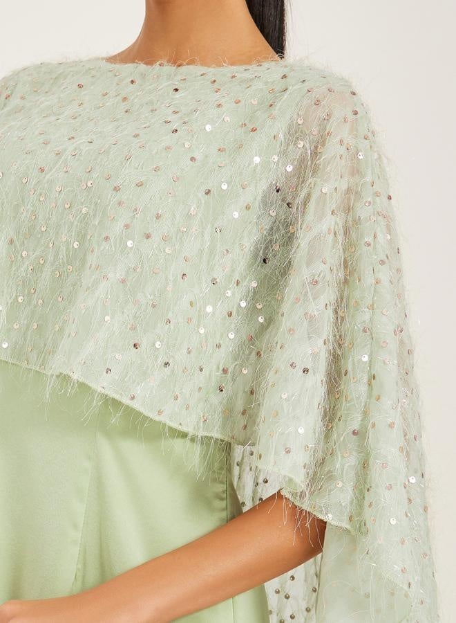 Styli Embellished Cape Sleeve A-Line Maxi Dress  - Image 4